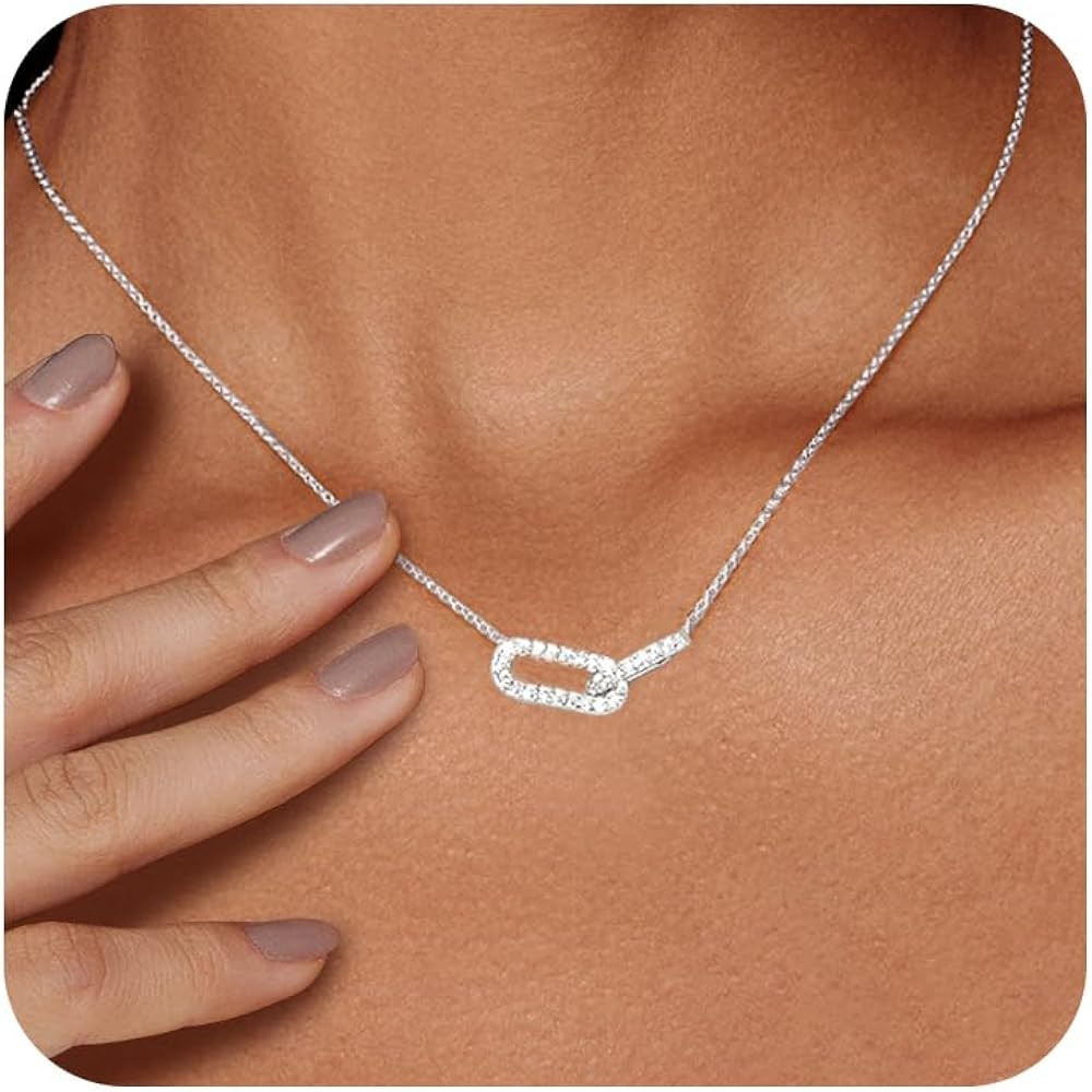 Diamond Pendant for Women Gold Necklace 18k Gold Plated Paperclip Choker Necklaces Open Oval | Amazon (US)