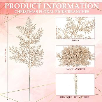 Cindeer 100 Pcs Christmas Tree Picks Sprays 10.24 Inch Glitter Artificial Pine Leaves Cedar stem ... | Amazon (US)