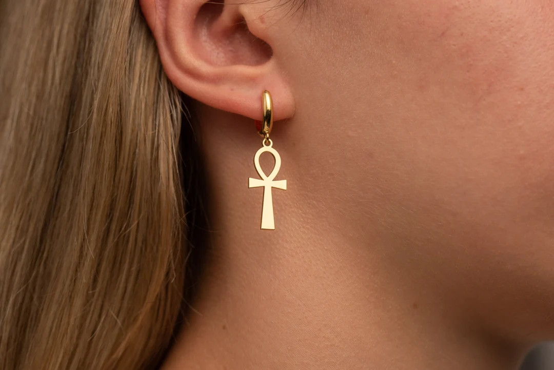 Ankh Earrings - Protection Amulet - Egyptian Cross - Egypt Ankh Hoops - Handmade Jewelry - Etsy | Etsy (US)