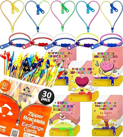 UpBrands 30 Valentine's Day Cards for Kids School & Fidget Zipper Bracelets Party Favors Toys, Bu... | Amazon (US)