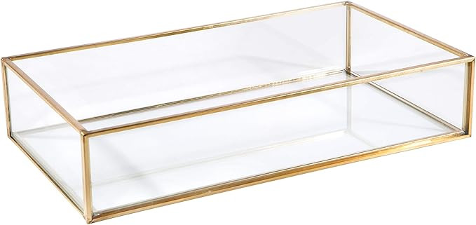 Home Details Vintage Mirrored Bottom Glass Keepsake Box Jewelry Organizer, Decorative Accent, Van... | Amazon (US)