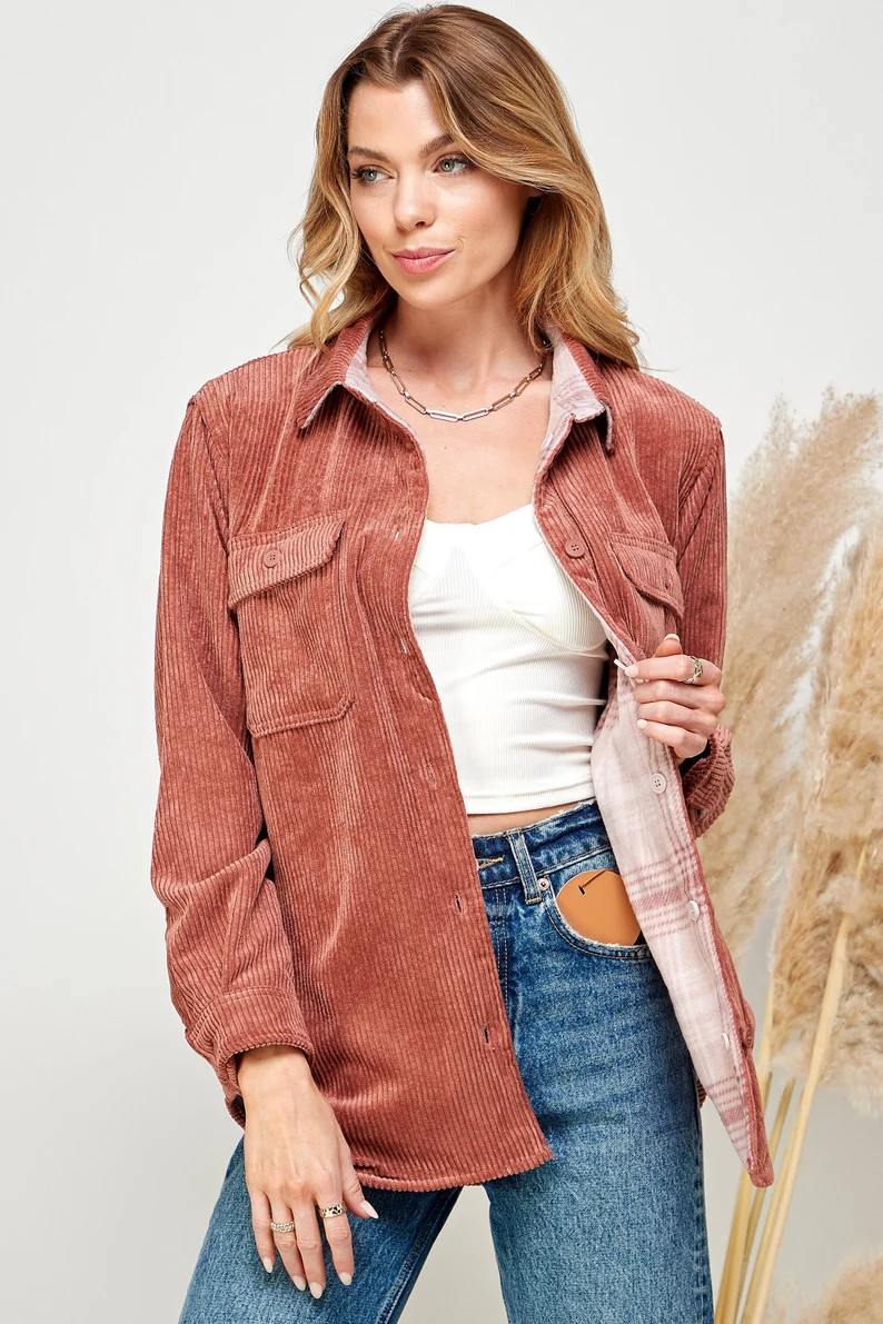 Best Seller Corduroy Reversible Jacket Plaid Shacket Winter - Etsy | Etsy (US)