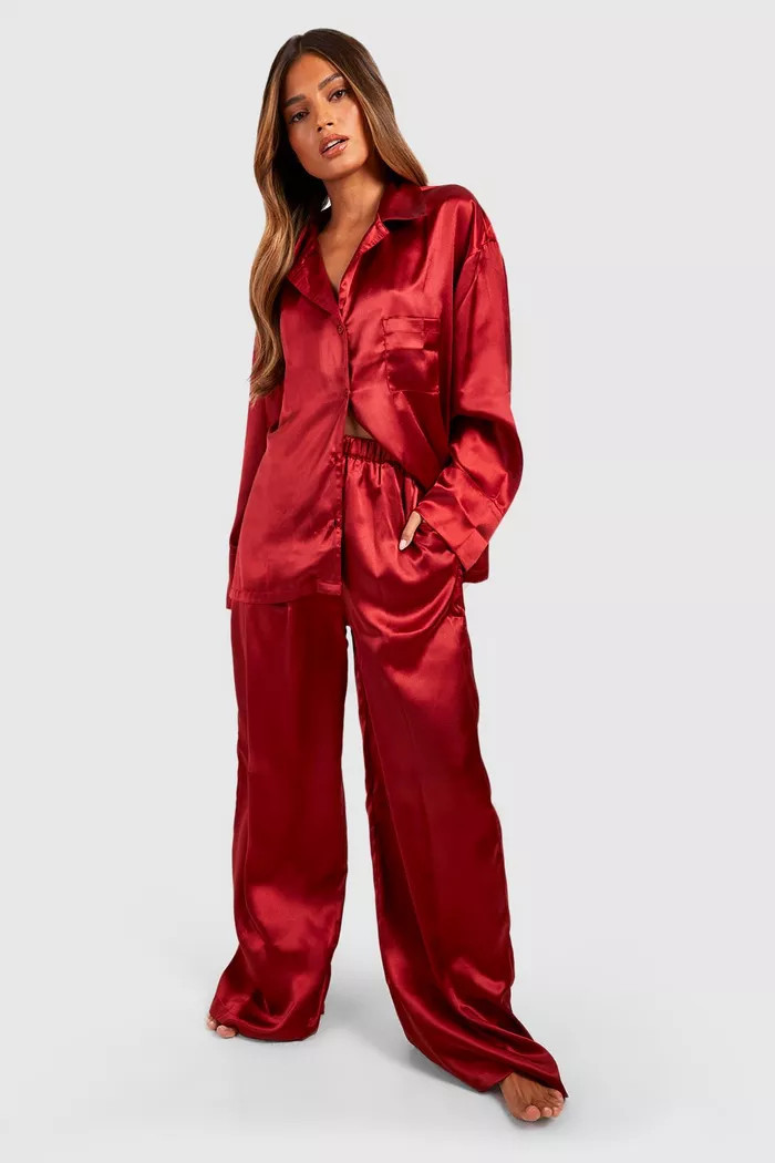 Oversized Satin Pajama | boohoo (US & Canada)