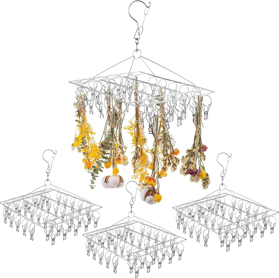 amzeus 4 Pcs Hanging Herb Drying Rack with 40 Stainless Clips, Flower Drying Rack Herb Dryer Hook... | Amazon (US)