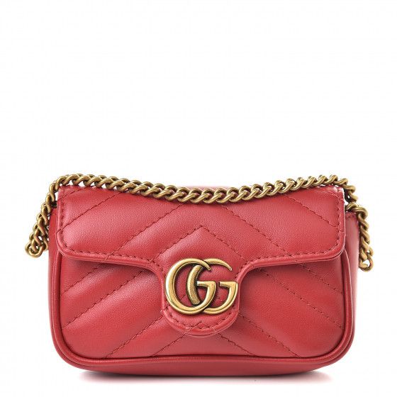 GUCCI Calfskin Matelasse GG Marmont 2.0 Coin Purse On A Chain Hibiscus Red | Fashionphile