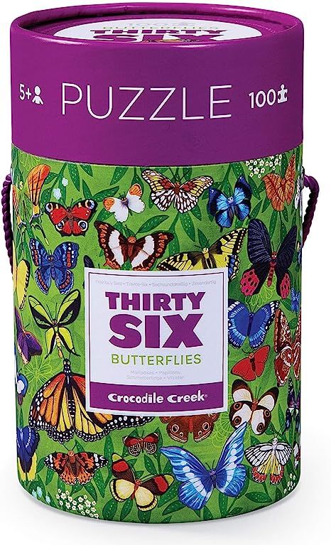 Crocodile Creek - Thirty-Six Butterflies - 100 Piece Jigsaw Puzzle in Canister, Includes Educatio... | Amazon (US)