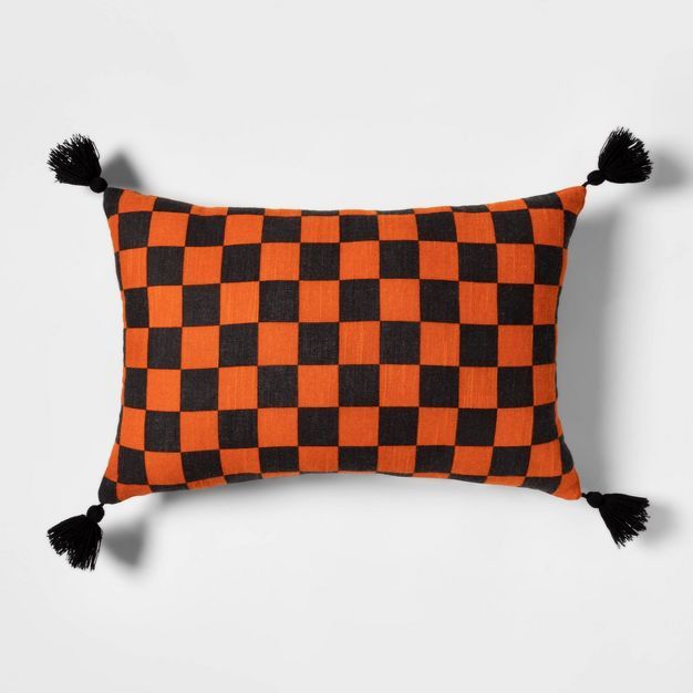Check Lumbar Throw Pillow Black/Orange - Hyde & EEK! Boutique™ | Target