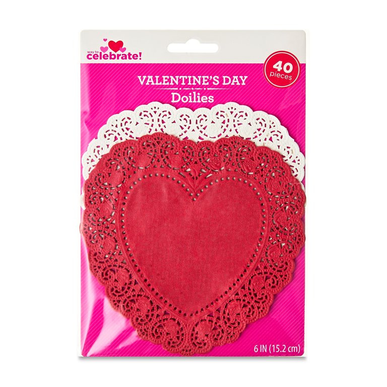 Valentine's Day Red & White Heart Paper Doilies, 6", 40 Count, by Way To Celebrate | Walmart (US)
