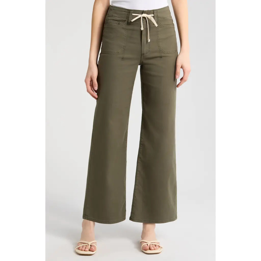PAIGE Ari Drawstring Wide Leg Pants in Vintage Forester Green at Nordstrom, Size 32 | Nordstrom