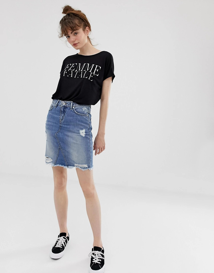 Blend She Pearce distressed denim skirt-Blue | ASOS (Global)