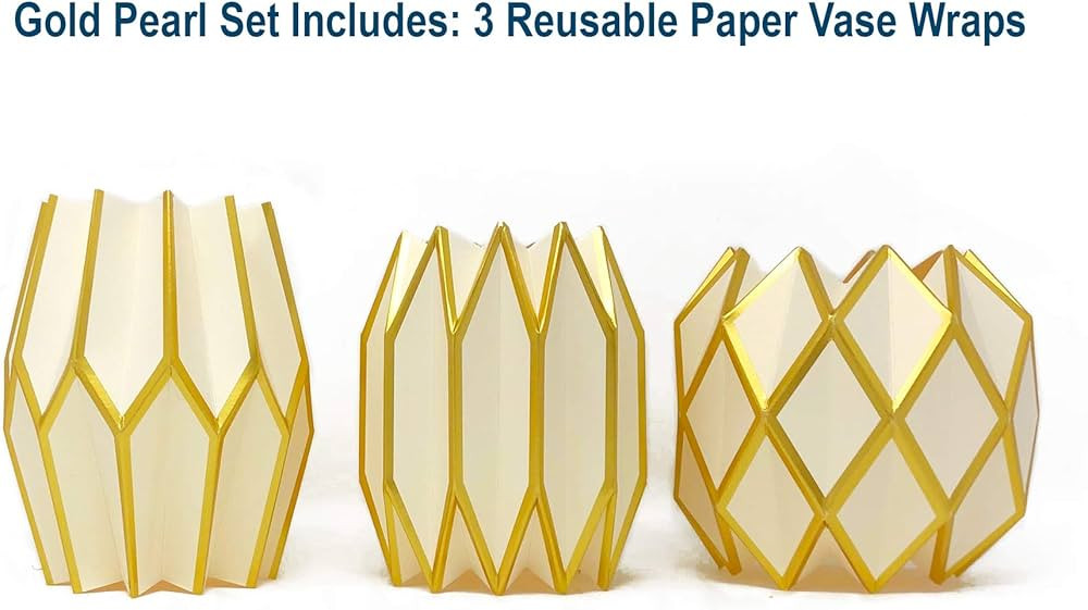 Lucy Grymes Set of 3 Expandable and Collapsible Paper Flower Vases - 7 Patterns Available - Reusable Flower Vase Wraps - Made in USA - Recyclable (Gold Pearl with Gold Foil) | Amazon (US)