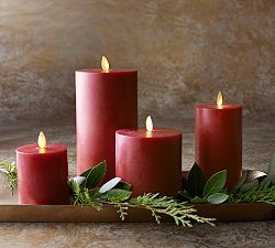 Premium Flickering Flameless Wax Pillar Candles - Red | Pottery Barn (US)