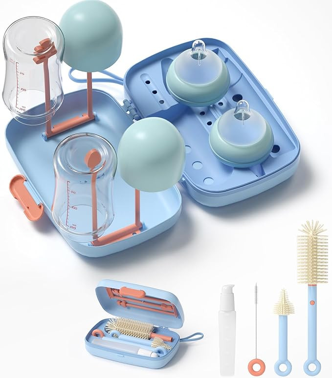 7in1 Travel Bottle Cleaner kit with Baby Bottle Brush and Bottle Drying Rack,Swift Cleaning, Easy... | Amazon (US)