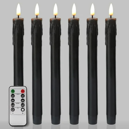 Black Flameless Taper Candles with Remote Flickering Battery Wax Candlesticks Halloween Decorative C | Walmart (US)