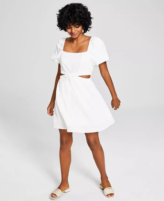 Women's Puff-Sleeve Cutout Dress | Macys (US)