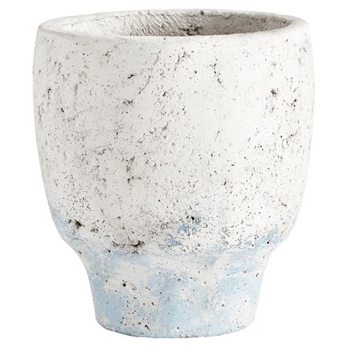 Venice Modern Classic Blue Accent Round White Planter - Small | Kathy Kuo Home