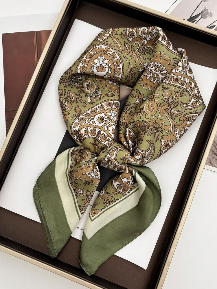 1pc Women Bandana 26.77"/68cm Faux Silk Printed Square Scarf, Women Fashion Breathable Multifunctional Headband, Neckerchief, Wrap Accessory | SHEIN