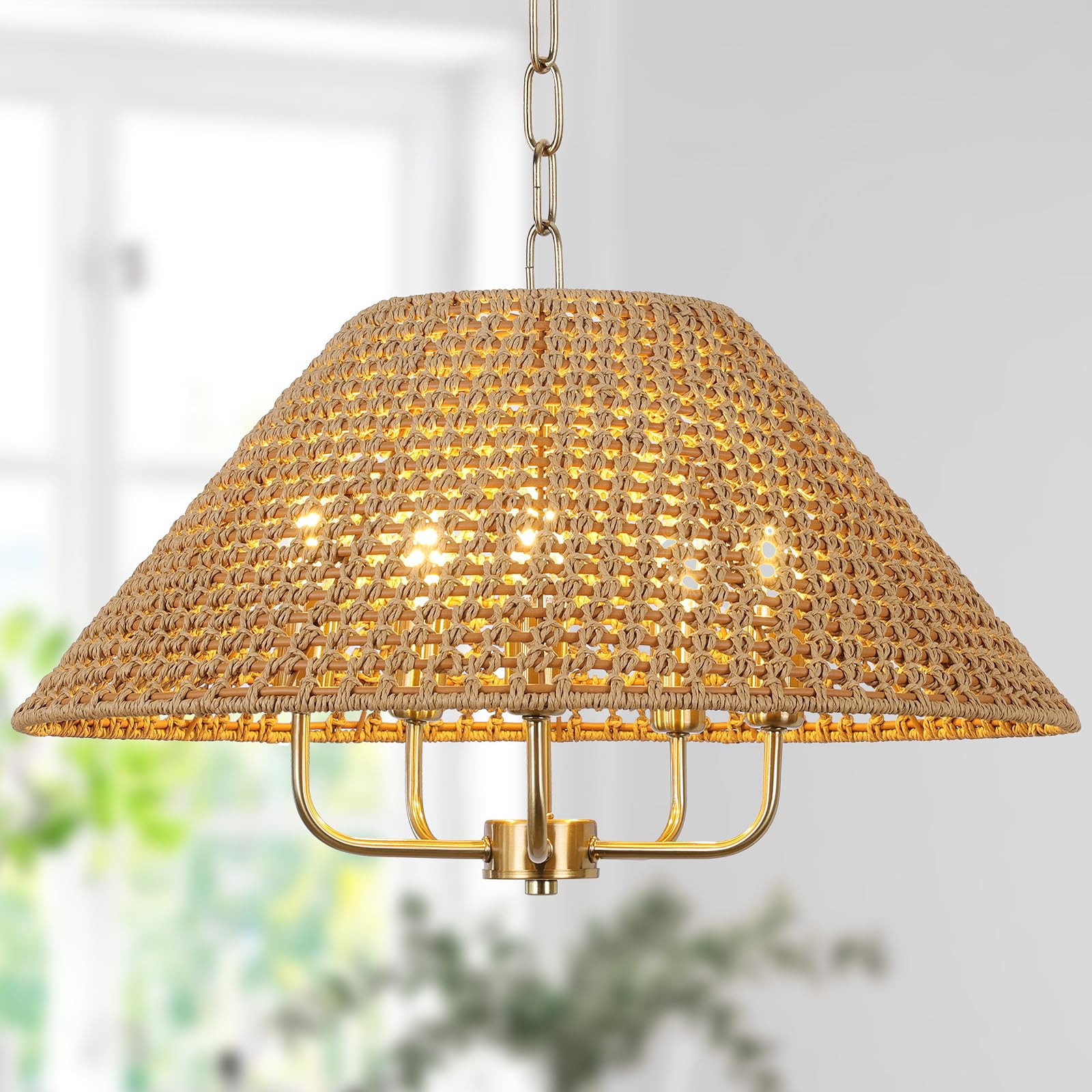 LamQee 5-Lights Rattan Farmhouse Chandeliers for Dining Room, Hand Woven Boho Chandelier Light Fi... | Amazon (US)