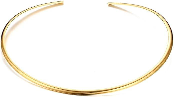 Mealguet Jewelry Fashion Trendy Must-Have Stainless Steel Gold Plated Metal Plain Cuff Collar Cho... | Amazon (US)