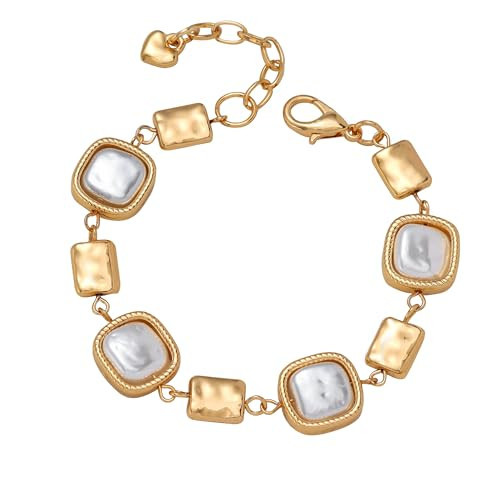 Ginyejly 14K Gold and Silver Plated Special Cain Link with Toggle Clasp Closure in Daily or Party for Women Fashion Jewelry Gifts (square&pearl) | Amazon (US)