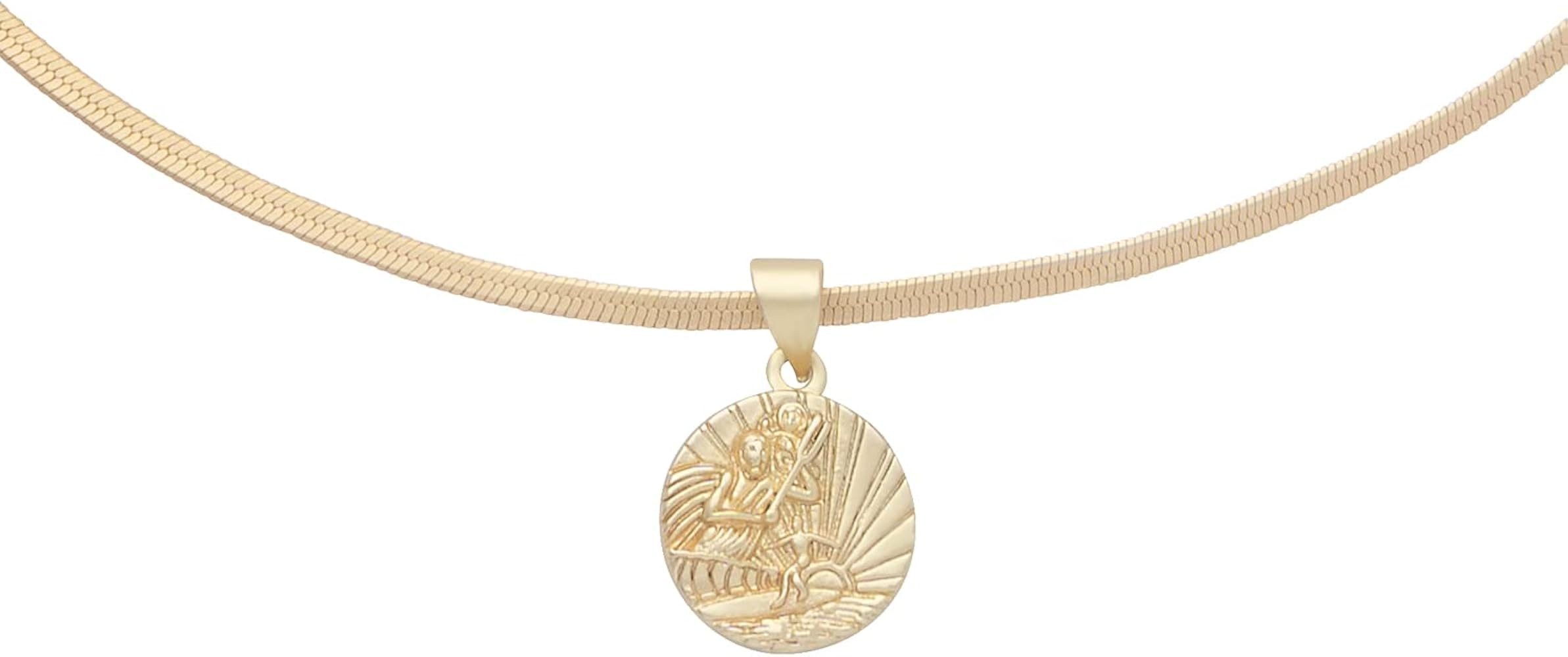 Get Back Necklaces | Gold Oceanside Herringbone Choker, 18k Gold Plated Brass Coin on 13" + 4" Ex... | Amazon (US)