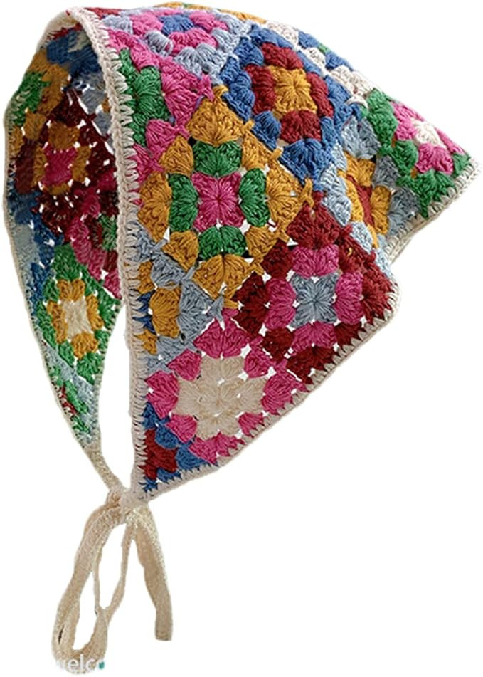 Solyinne Women's Crochet Head Kerchief Y2K Knitted Hair Scarf Headwrap for Women Floral Fruits He... | Amazon (US)