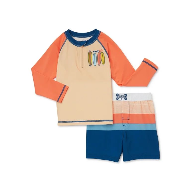 Wonder Nation Toddler Boy Long Sleeve Rash Guard Swim Set, Sizes 12M-5T | Walmart (US)