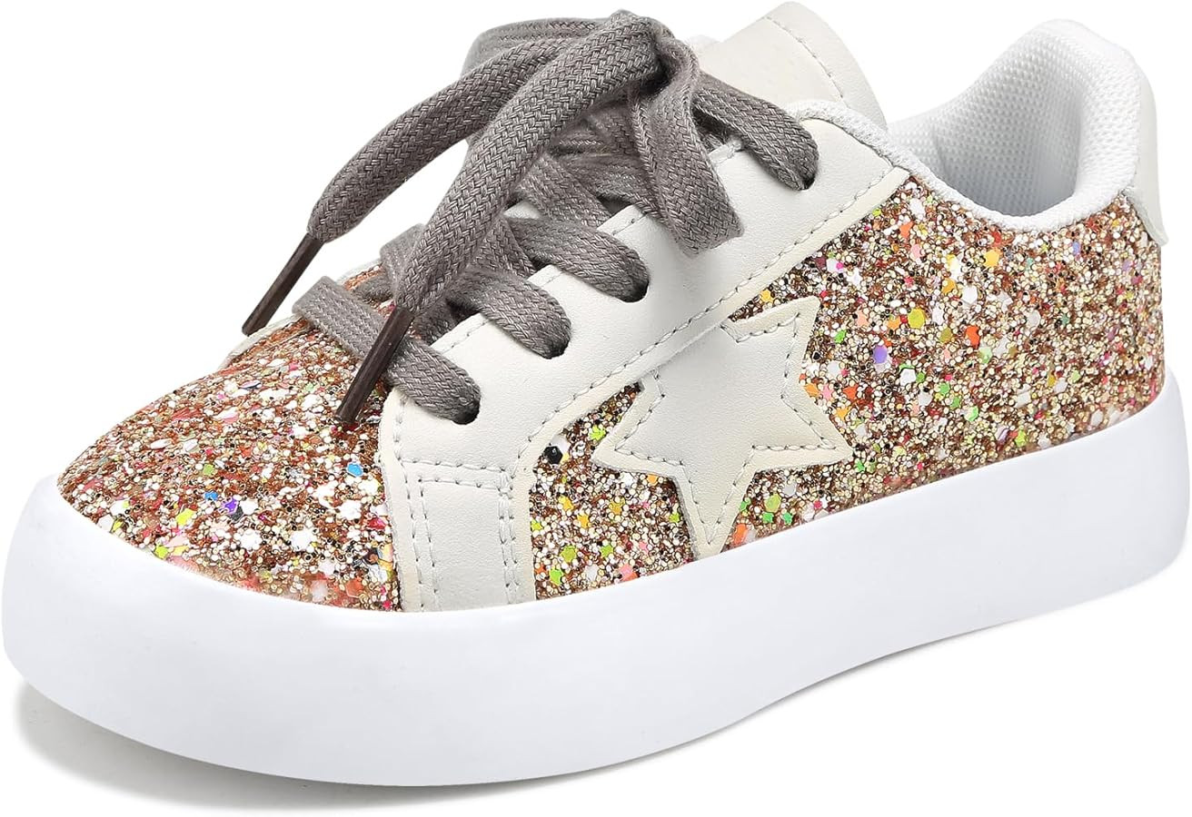Girls Sneakers Glitter Tennis Shoes Lightweight Non-Slip Running Walking Shoes for Toddler/Little... | Amazon (US)