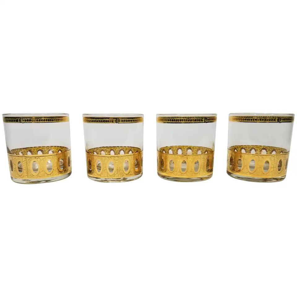 Culver 22-Karat Gold Signed Glassware Barware Midcentury Set of 4 | 1stDibs
