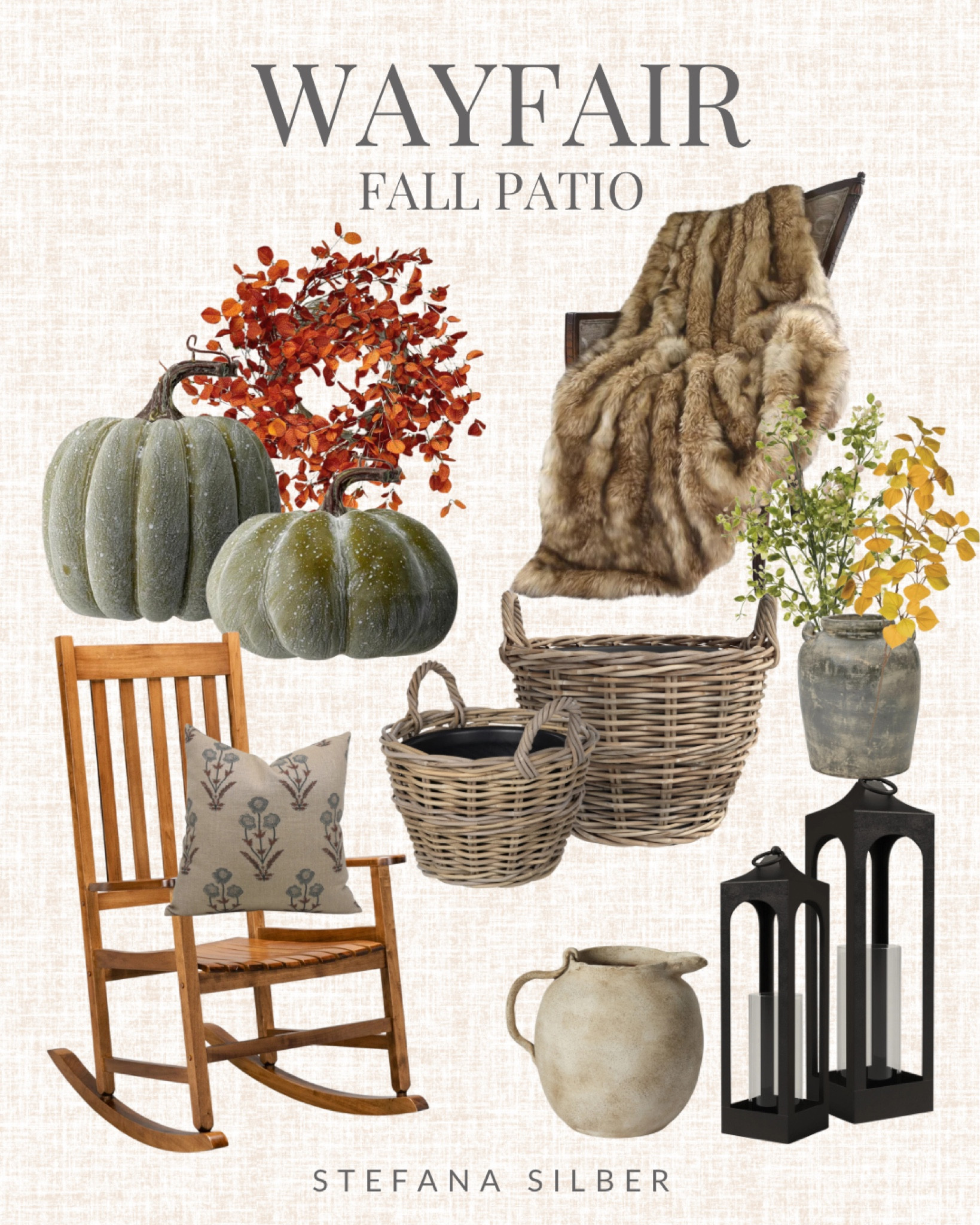 @Wayfair, #Wayfair, #Wayfairpartner, rocking chair, artificial pumpkin, throw pillow, lantern, vase, wicker basket, artificial stem 

#LTKHome #LTKSaleAlert #LTKSeasonal