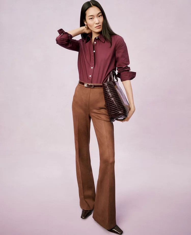 The Side-Zip Flare Pant in Faux Suede | Ann Taylor