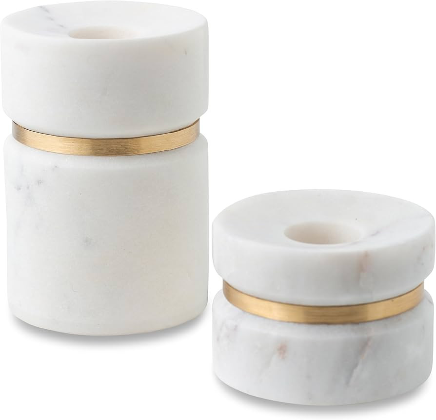 Cork & Mill Marble Taper Candle Holders, Handcrafted Modern Candlestick Holders for Dining Table,... | Amazon (US)