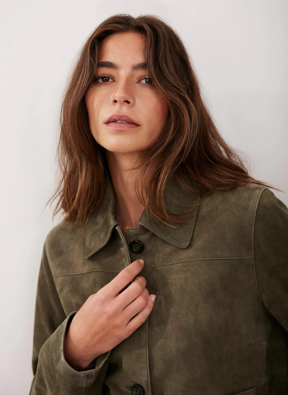 Khaki Suede Pocket Detail Jacket | Mint Velvet