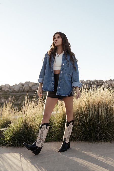 Hudson oversized denim shirt (Code: Kristin25)
Marc Fisher Roselle Western Boots

#LTKFestival #LTKshoecrush #LTKstyletip