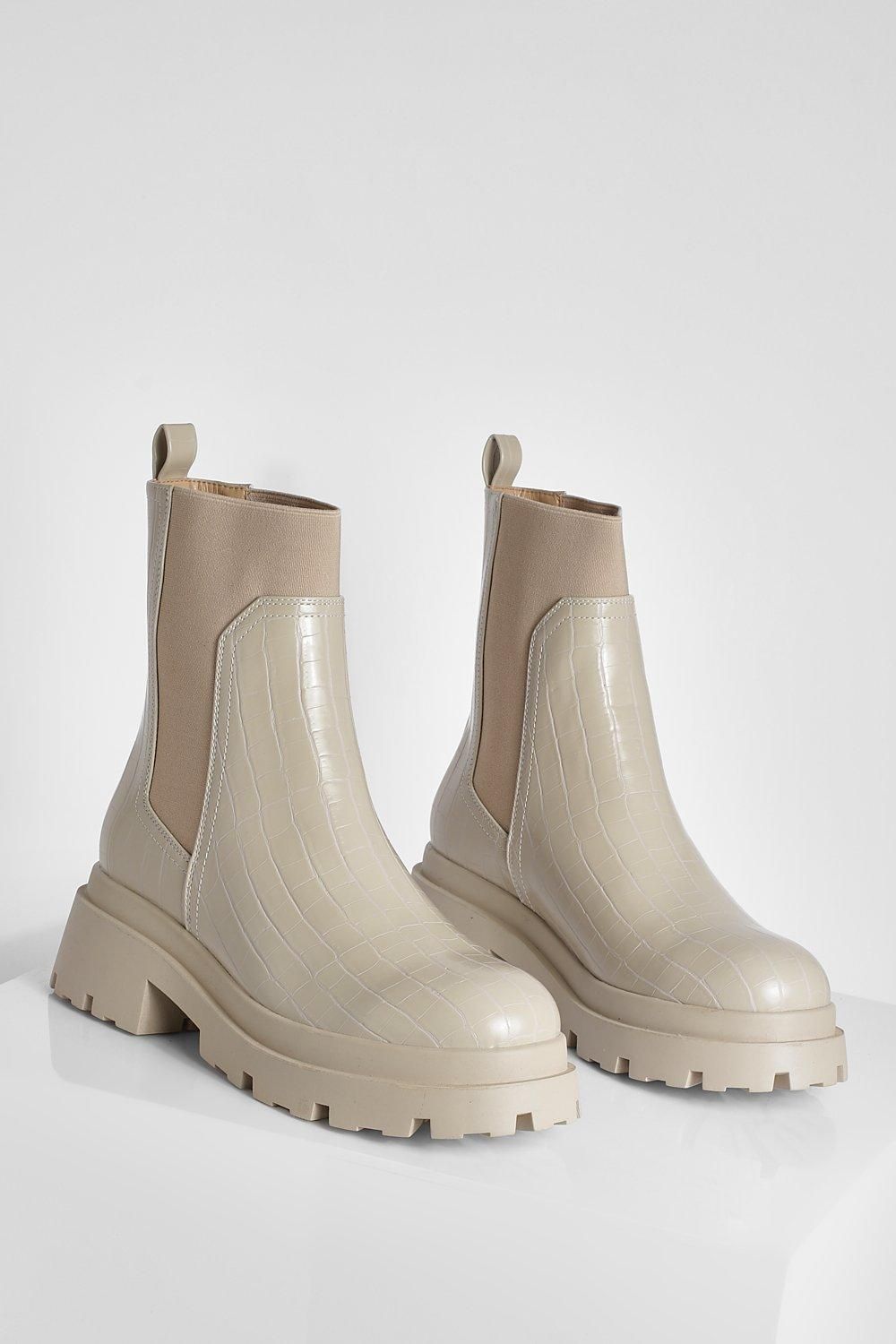 Croc Heeled Chelsea Boots | Boohoo.com (US & CA)
