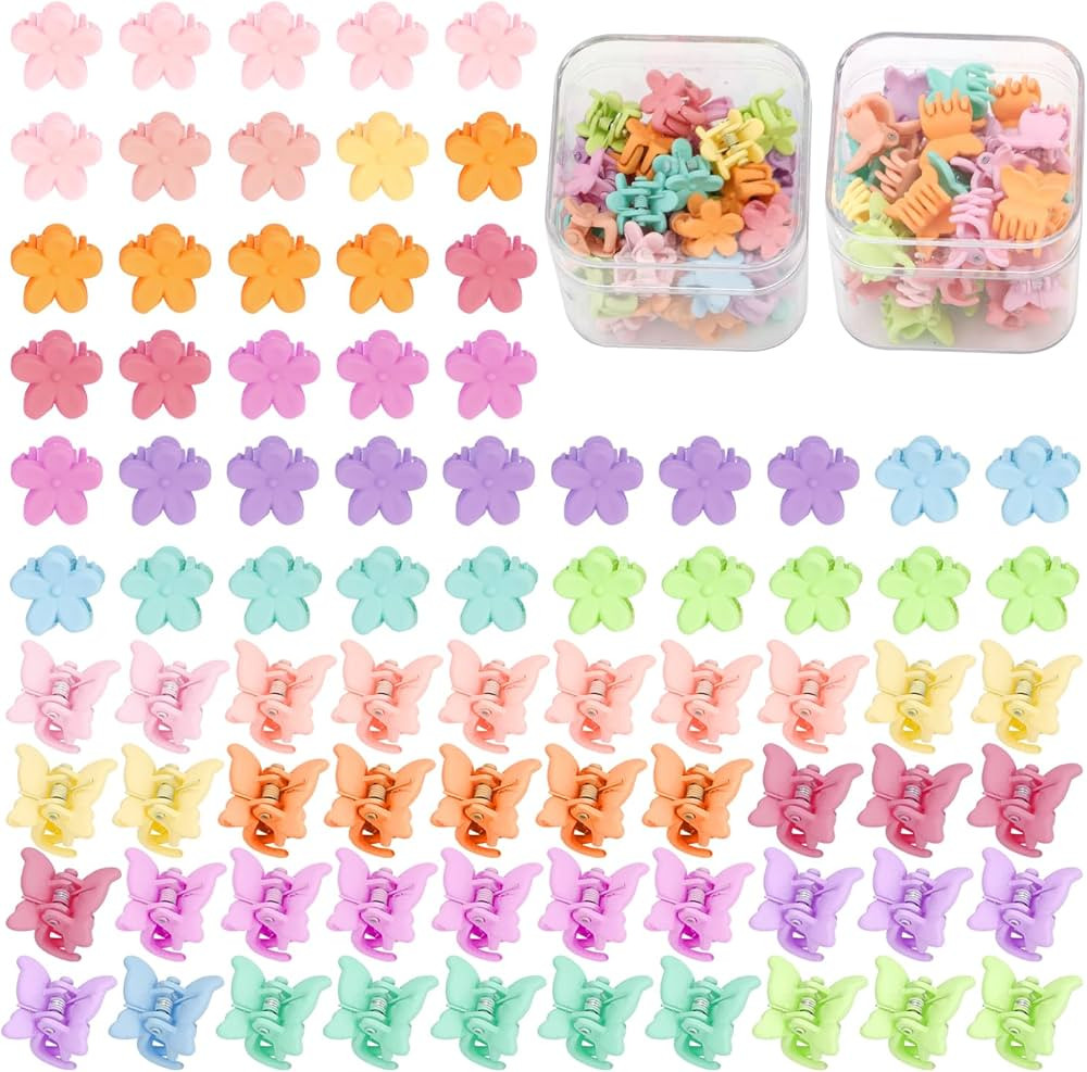 SuPoo 80 Pcs Butterfly and Floral Hair Accessories: Mini Clips, Tiny Colorful Claws for Girls, Ba... | Amazon (US)
