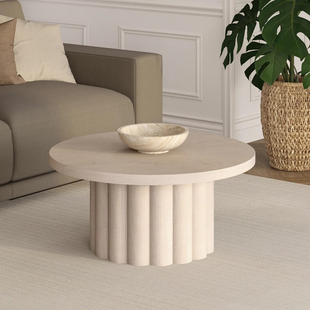 Olie 32" Wide Round Fluted Coffee Table in Alder White | Wayfair North America