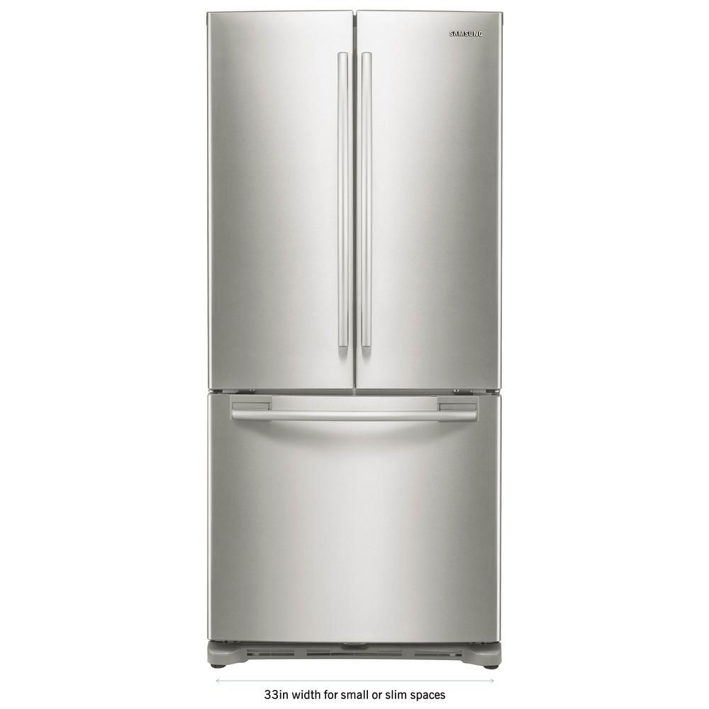 Samsung 33 in. W 17.5 cu. ft. French Door Refrigerator in Stainless Steel and Counter Depth, Silver | The Home Depot