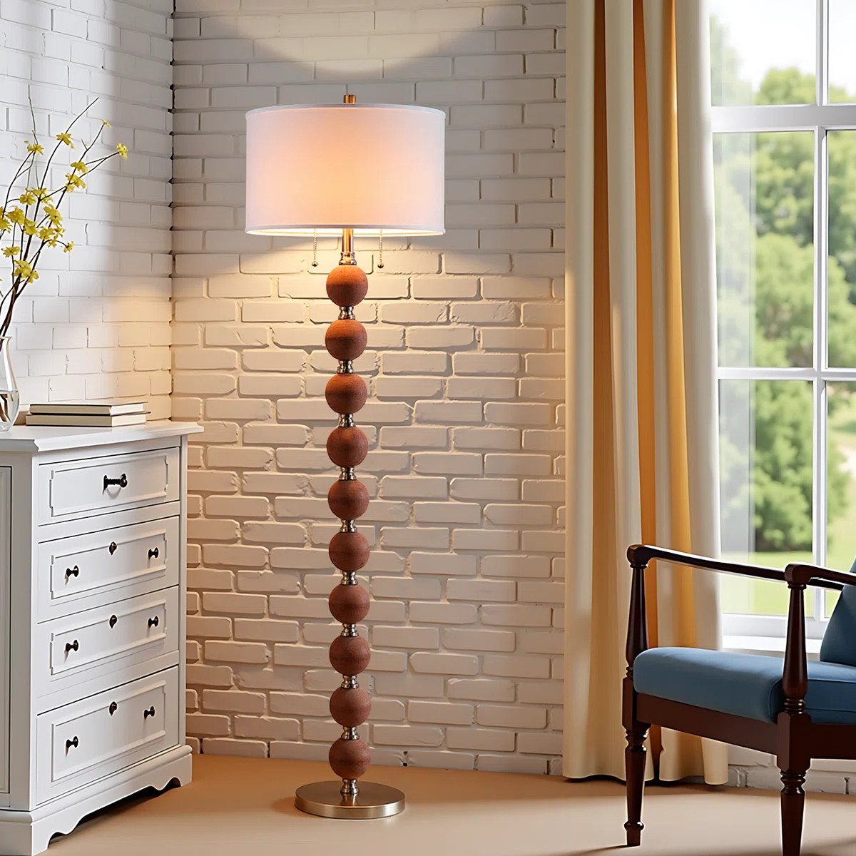 64'' 2-Lights Sculptural Wooden Traditional Floor Lamp | Wayfair North America