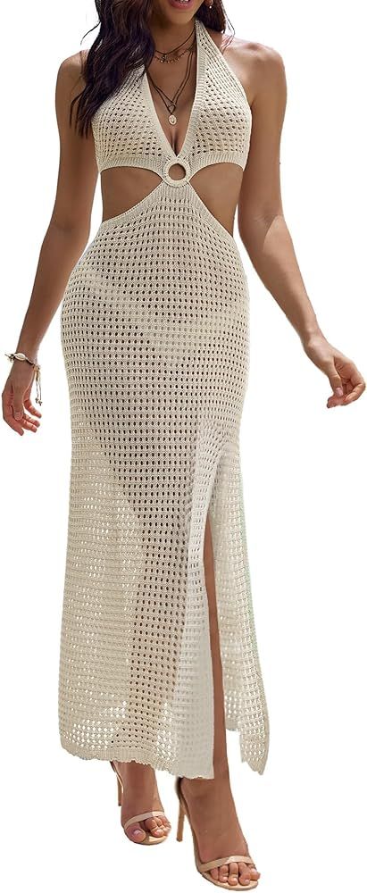 AI'MAGE Womens Crochet Bathing Suit Swimsuit Cover Ups Long Sexy Halter Cut Out Backless Beach Co... | Amazon (US)