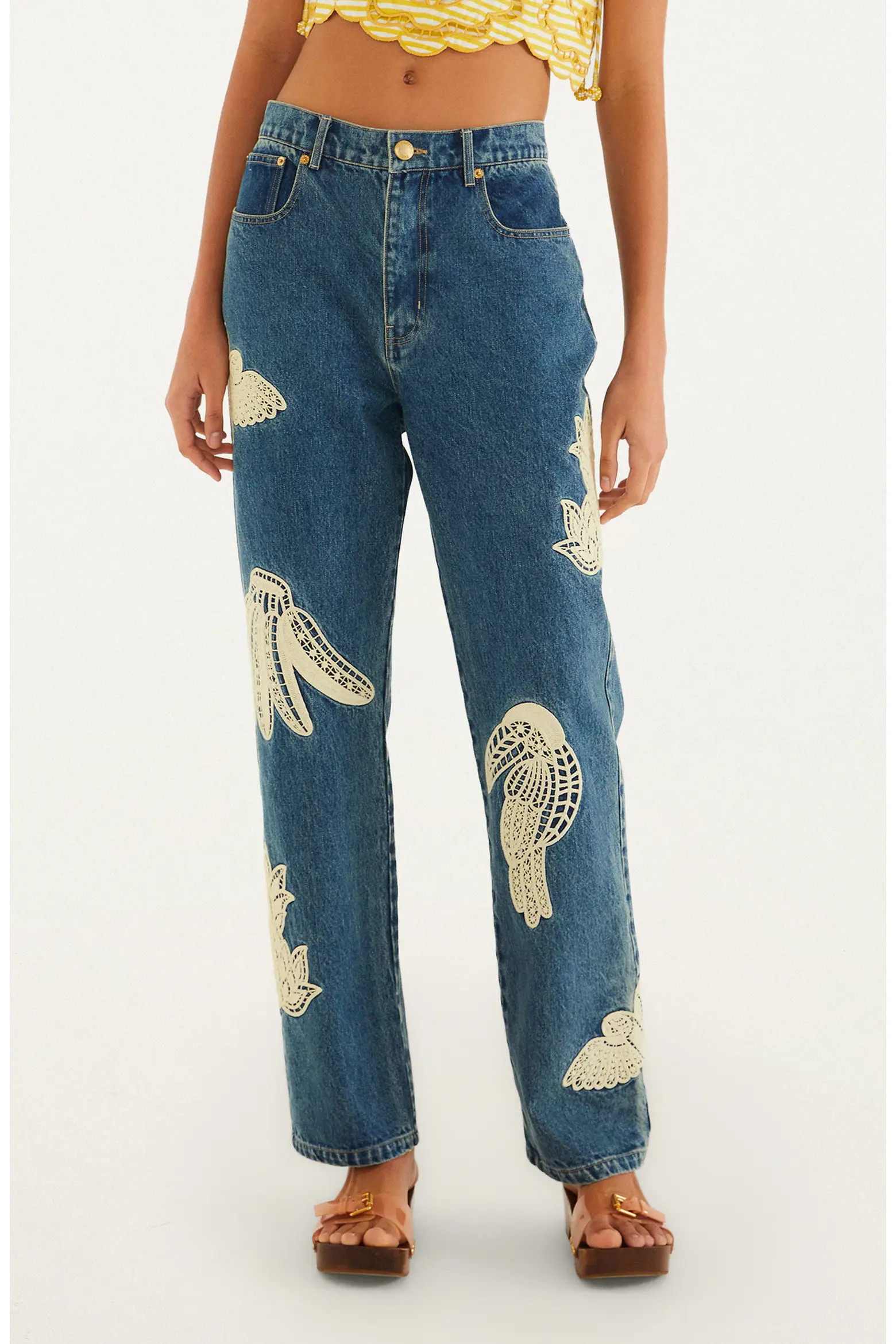 Birds Lace Appliqué Jeans (Women) | Nordstrom | Nordstrom