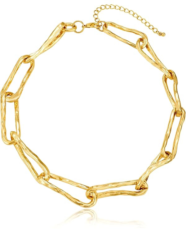 Chunky Gold Necklace for Men Women 14K Gold Plated Paperclip Choker Statement Necklace Jewelry | Amazon (US)