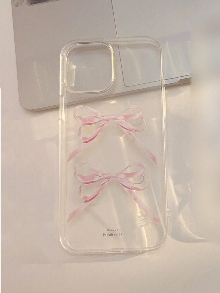 1pc Gucadi Cherry Blossom Pink Girly Bow Decor Phone Case Compatible With Iphone 15/15plus/15pro/... | SHEIN