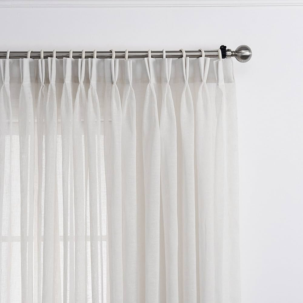 LANTIME White Semi Sheer Curtains, Faux Linen Pinch Pleated Extra Long Window Sheer Curtains Pane... | Amazon (US)