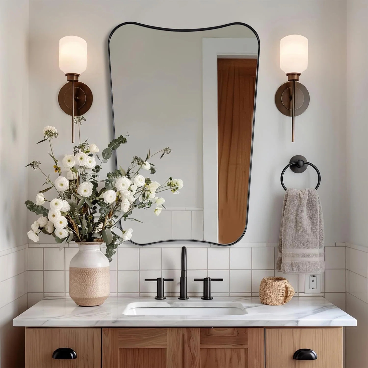 Elaxi Modern Concave Top Rectangle Irregular Scalloped Bathroom Wall Mirror | Wayfair North America