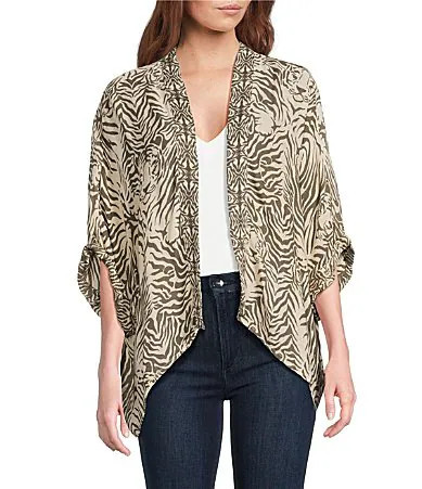 Anna Ava Tiger Print Cropped Kimono - Neutral | Dillard's