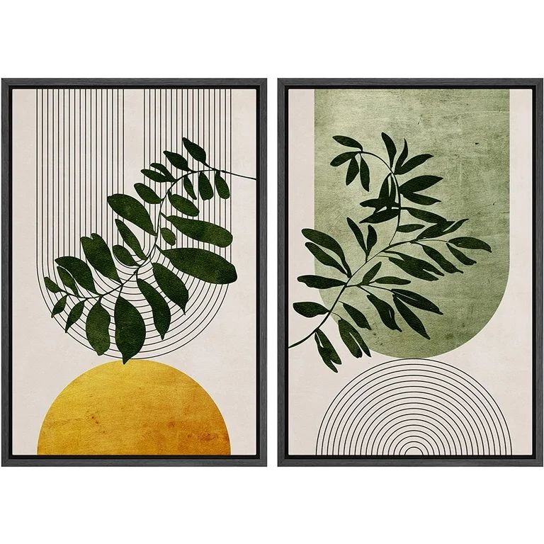 IDEA4WALL Framed Canvas Print Wall Art Set Mid-Century Geometric Plant Leaf Nature Wilderness Ill... | Walmart (US)