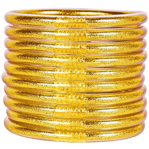 10 PCS Glitter Jelly Bangle Bracelet Set - Gold Powder Lining Fashion Jewelry - Lightweight Cute Bracelets for Women | Amazon (US)