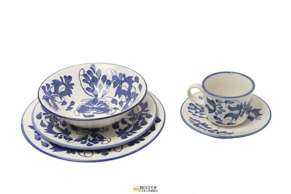 Hand Painted Floral Blue Ceramic Set | Etsy (US)