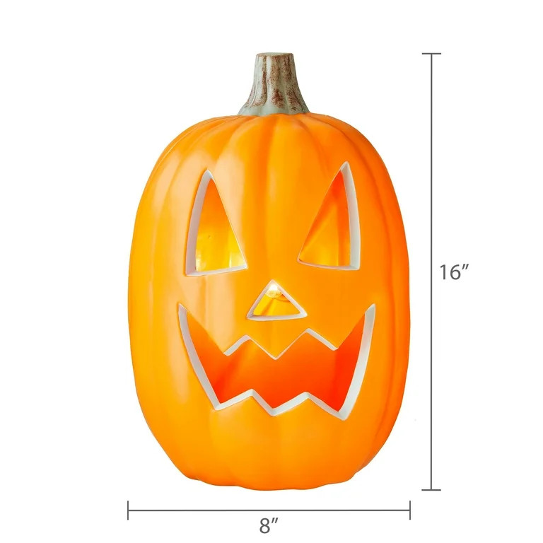Lighted Blow Mold Pumpkin Decoration, Orange, 16", Halloween by Way To Celebrate - Walmart.com | Walmart (US)